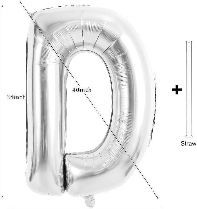 Silver Letter Balloons 40 Inch Large Alphabet Balloon Letter D | Foil Mylar Big - Image 2