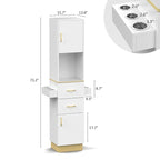 Salon Station for Hair Stylist - Barber Beauty Spa Equipment With 2 Drawers, 2 Storage Cabinets, 6 Hair Dryer Holders for Styling - White Gold