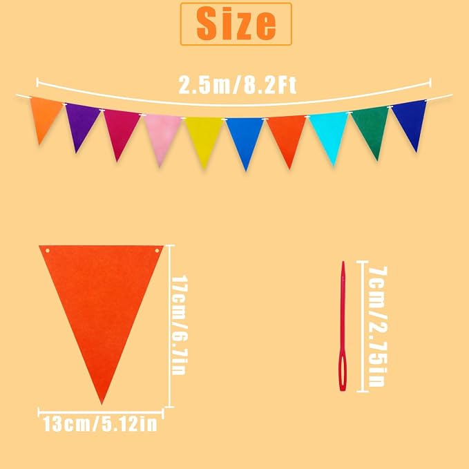 6 Pack Rainbow Felt Bunting Banner, Triangle Pennant Flags Garland - Image 3