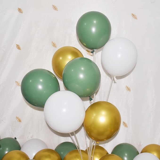 300 Pack Sage Green Gold and White Balloons 5 Inch Latex Green White Metallic - Image 4