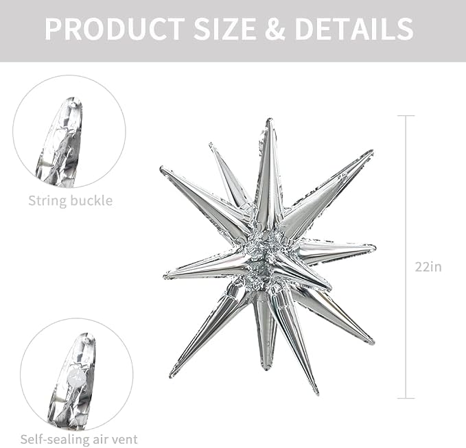 TONIFUL 4 Pcs Explosion Star Balloons Silver Foil Balloon Party Decorations | - Image 2