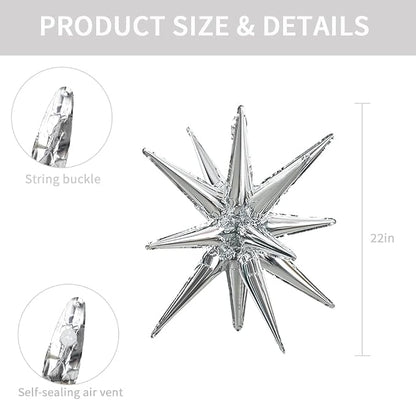 TONIFUL 4 Pcs Explosion Star Balloons Silver Foil Balloon Party Decorations | - Image 2