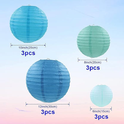 Blue Paper Lanterns 12 Pcs Assorted size of 6" 8" 10" 12" Chinese Round Paper - Image 2