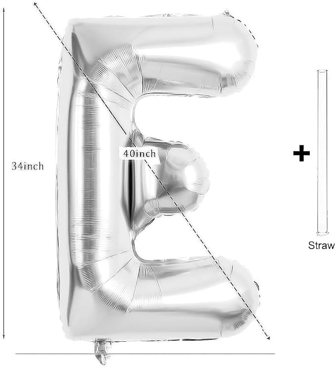 Silver Letter Balloons 40 Inch Large Alphabet Balloon Letter E | Foil Mylar Big - Image 2