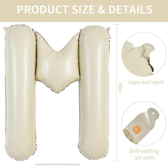 TONIFUL 40 Inch Large Cream White Letter M Balloons Giant Alphabet Letter - Image 2