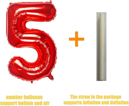 32 Inch Red Number 5 Balloons Foil Ballon Digital Birthday Party Decoration - Image 3