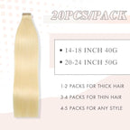 Tape in Hair Extensions Real Human Hair Platinum Blonde 20pcs Seamless Invisible Straight Hair Extensions (60#,18 Inch)