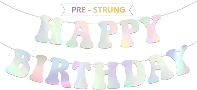 NANAGALI Pre-Strung Iridescent Happy Birthday Foil Banner by NANAGALI