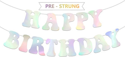 NANAGALI Pre-Strung Iridescent Happy Birthday Foil Banner by NANAGALI