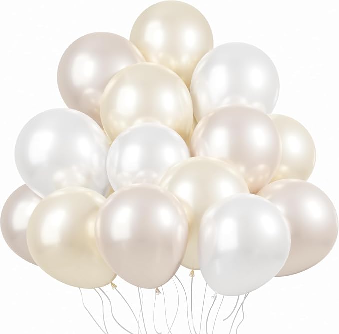KBZVNAF Pearl White Latex Balloons Kit 60 Pack 12 inch | Pearl Sand White by KBZVNAF