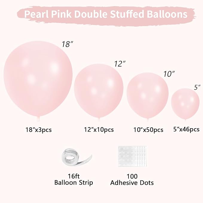 Pearl Pink Double Stuffed Balloons Different Size 115Pcs 5/10/12/18 Inch Pearl - Image 2