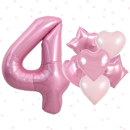 TONIFUL 4th Birthday Balloons Kit 40 Inch Pink Large Number 4 Foil Balloon | by TONIFUL
