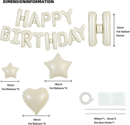 TONIFUL 31PCS Cream White Happy Birthday Decorations 16 Inch Happy Birthday - Image 2