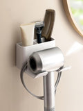 Hair Dryer Holder, Blow Dryer Hanger Wall Mount for Hair Dryer Hook with Plug&Cord Organizer Self Adhesive for Cabinet Bathroom (White Style B (1 Pack))