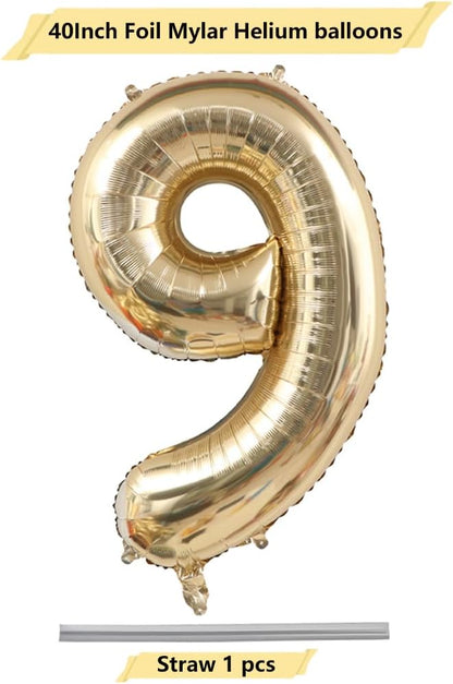 Light Gold Number 9 Foil Balloon 40IN Champagne Gold 9 Mylar Helium Balloon | - Image 2