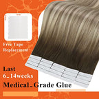 Full Shine Seamless Tape in Hair Extensions 16Inch Color Dark Brown 3 Fading to 8 and 22 Blonde Double Sided Tape in Extension Human Hair Skin Weft 50G Straight for Women Add Volume 20Pcs