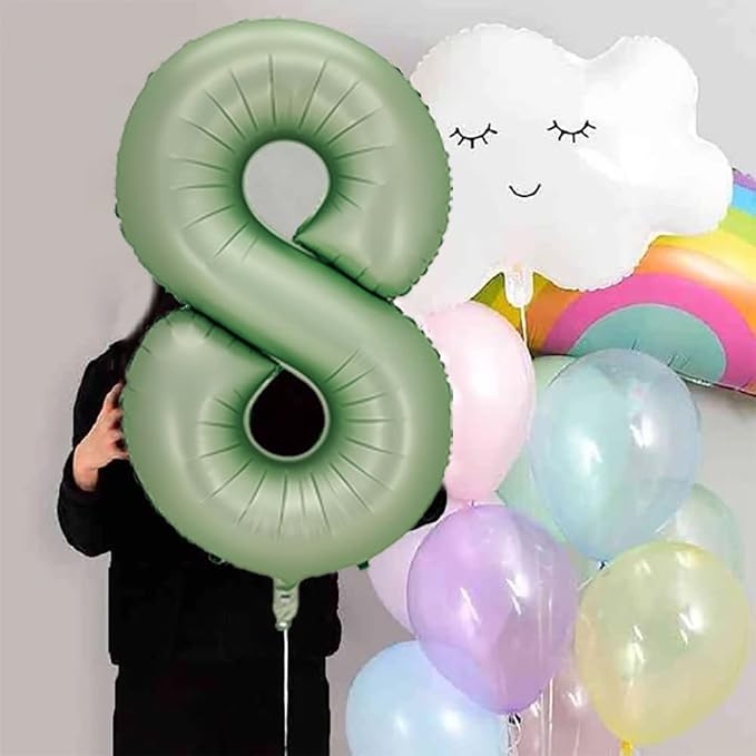 Number 8 Balloon, 40-Inch Sage Green Number Balloon | 40-inch foil balloon - Image 3