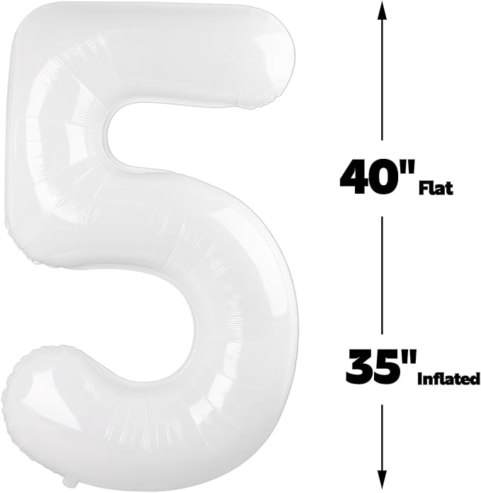 White Number 5 Balloon 40 inch, Balloon numbers party supplies, deco photo shoot - Image 2