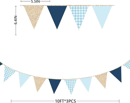 Navy Blue Champagne Gold Dusty Blue Buffalo Plaid Pennant Banner Flag Hanging - Image 2
