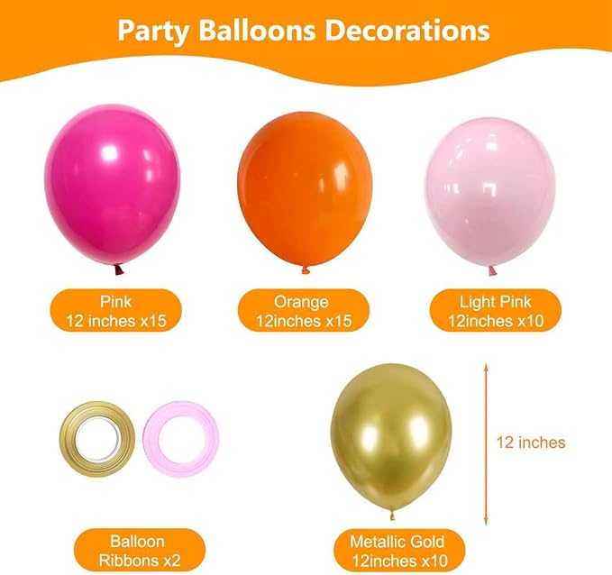 Pink and Orang Latex Balloons, Graduation, Tropical Party Decoration - Image 2