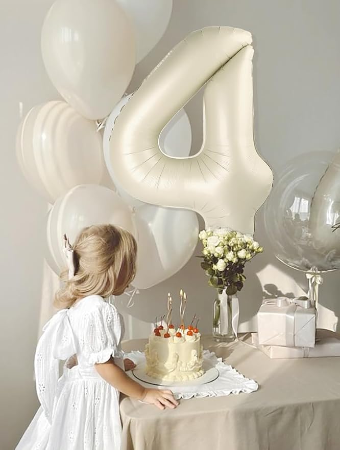 4 Balloon Numbers Party Decorations, 40In Cream Balloons - Image 2