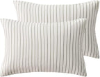 JELLYMONI 100% Natural Cotton Striped King Pillowcases Set, 2 Pack White with Thin Gray Vertical Stripes Pattern Printed Pillow Covers with Envelope Closure (Pillows are not Included)