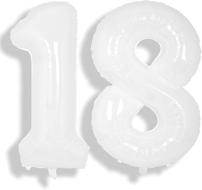 SUWEN 40 Inch White Large 18 Balloon Number Big Foil Helium Numbers 0-9 | Giant by SUWEN