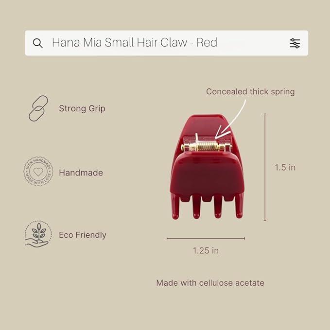 Luxury Red Claw Clip for Women | Our Acetate Red Hair Clip Feels Light, Looks Smooth and is Easy to Wear | Use for easy Half Ups with No Snagging and a Secure Grip in our Mini One Inch Size
