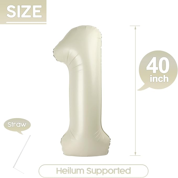 1 Balloon - Cream Birthday Number Balloons, 40 Inch Decorations Men Women | - Image 5