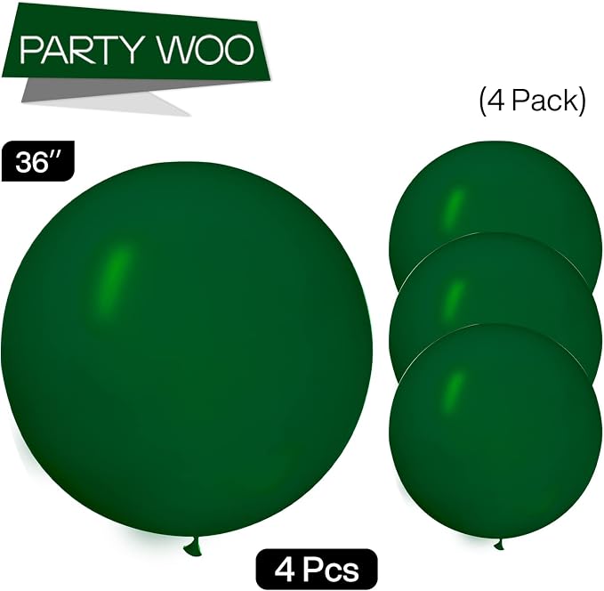 PartyWoo Dark Green Balloons 4pcs Emerald Hunter Forest Green Color | 36 Inch - Image 3