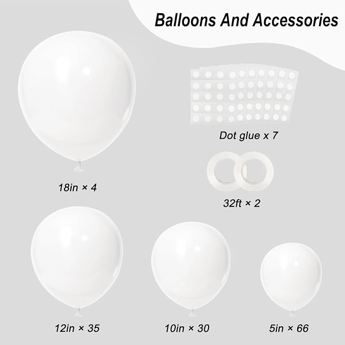 RUBFAC 135pcs White Balloons Different Sizes 18 12 10 5 Inch - Image 2