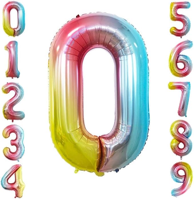 2 Pcs 42 Inch Rainbow Foil Balloons Number 0 - Image 2