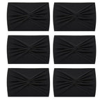 Extra Wide Headbands for Women, 7'' Large Cotton Like Turban Knotted Bandana Head Bands for Women Non Slip, Boho Headbands for Women's Hair (All Black-6Pcs, Extra Large 7" Wide)