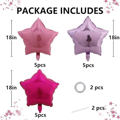 TONIFUL 15Pcs Star Balloons 18Inch Large Purple Pink Hot Pink Foil Balloons | - Image 2
