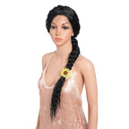 Style Icon 36”Super Long Curly Wig C-Shaped Side Part Lace Wig Afro Baby Hair Synthetic Black Wigs(36 inches, 1B)