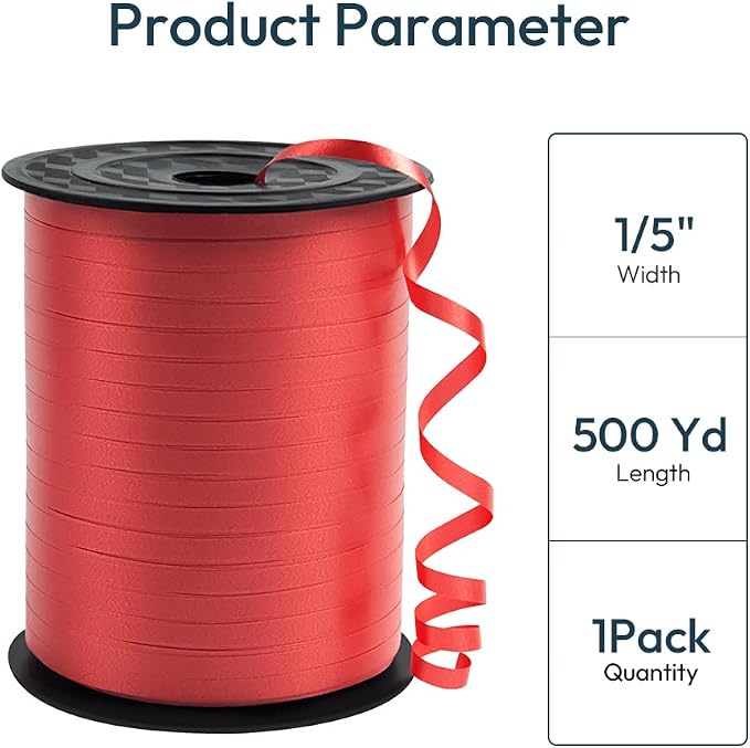 Premium Red Curling Ribbon, 1/5" Wide x 500 Yards Christmas Curling Ribbons - Image 2