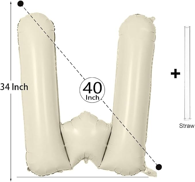 Letter Balloon 40Inch Cream White Big Alphabet Balloons Letter W | Giant Foil - Image 2