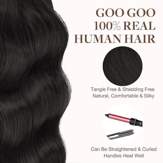 GOO GOO Tape in Hair Extensions Human Hair, 1B Natural black, 20inch 100g 40pcs, Skin Weft Seamless Invisible, Silky Straight with Thick Ends, Remy Human Hair