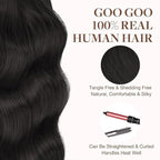 GOO GOO Tape in Hair Extensions Human Hair, 1B Natural black, 14inch 100g 40pcs, Skin Weft Seamless Invisible, Silky Straight with Thick Ends, Remy Human Hair