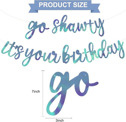 BEISHIDA Rainbow Blue Pre-Strung Go Shawty It's Your Birthday Banner Decor | - Image 2
