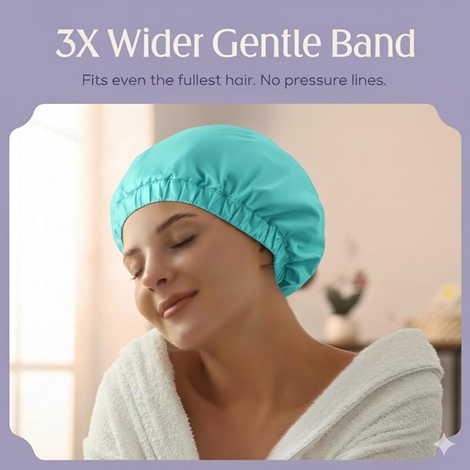 Premium Shower Cap for Women - 1000+ Showers, 100% Waterproof, Double-Sided, Large Shower Cap For Long Hair & Great For Curls (Anti-Frizz Terry Cloth Lining) Turquoise.