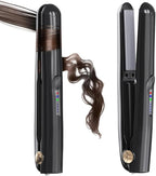 Cordless Hair Straightener and Curler 2 in 1 Ceramic Flat Iron Mini Cordless Portable Travel Hot Tools Straight Curl for Women Men USB Rechargeable with Pouch (Black)