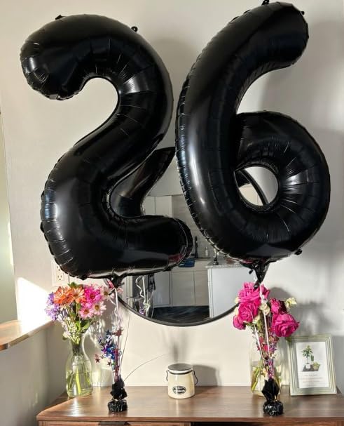 40 Inch Black Mylar Foil Number 26 Birthday Balloon, 26 Boy Girl Party - Image 5