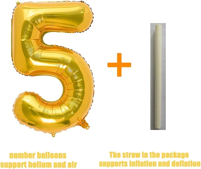 32 Inch Gold Number 5 Balloons Foil Ballon Digital Birthday Party Decoration - Image 4