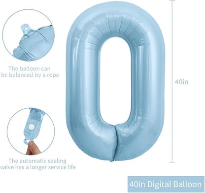 TONIFUL 40 Inch Pastel Blue Number 0 Foil Balloon Large Mylar Foil Digital 0 - Image 2