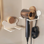 Upgraded Drill-Free Hair Dryer Holder With Hair Tie Organizer- Heavy Duty Double-Stick Tape Wall Mount Organizer for Bathroom, No Drill, Sturdy Carbon Steel Construction, Rust-Resistant (White)