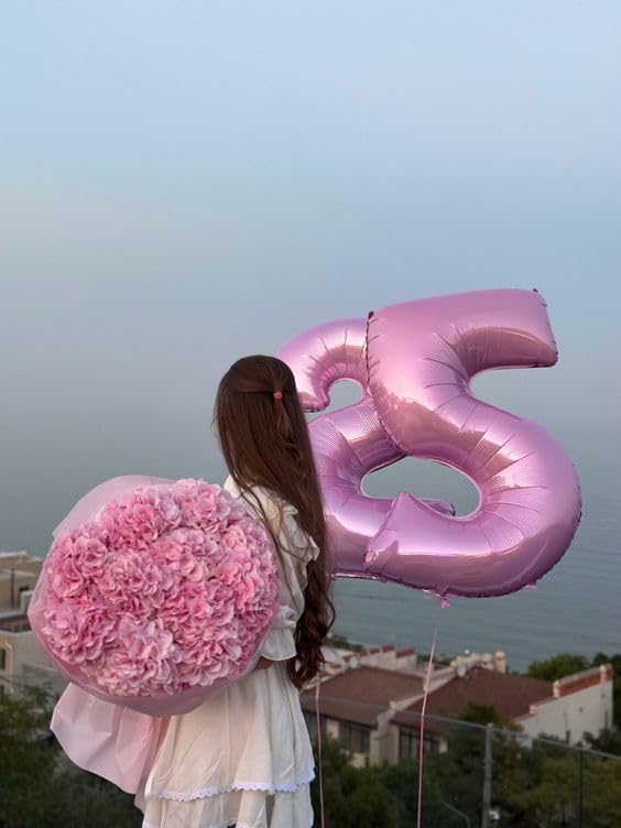 7 Balloon Numbers Birthday Decorations, 40In Pink Balloons - Image 4