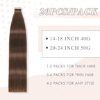 Tape in Hair Extensions 20pcs Remy Hair Extensions 22 Inch Darkest Brown Straight Invisible Human Hair Tape for Skin Weft Tape Seamless Human Hair (4#,22 Inch)
