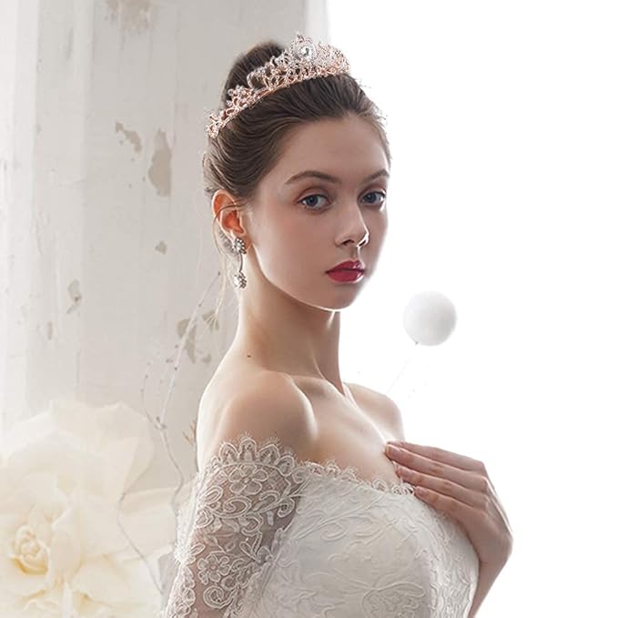 Didder Rose Gold Crystal Tiara Crown Headband Princess Elegant Crown with combs for Women Girls Bridal Wedding Prom Birthday Party