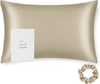 Standard Size Silk Pillowcase ALASKA BEAR Random Color Silk Scrunchie Gift Set for Beauty Sleep (1, Beige)